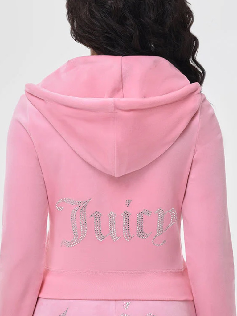 Juicy Couture X Forever 21 Pink Zip Up Og Big Bling Velour Hoodie Size Large